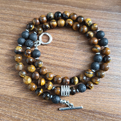 Тигровый глаз 6Мм, ожерелья из круглых бусин из натурального тигрового глаза и лавового камня для мужчин и женщин, платина, 17.72 дюйм (45 см)