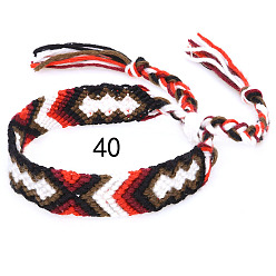 Coffee Cotton Braided Rhombus Pattern Cord Bracelet, Ethnic Tribal Adjustable Brazilian Bracelet for Women, Coffee, 5-7/8~14-1/8 inch(15~36cm)