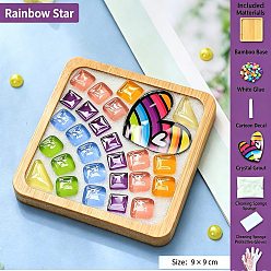 Heart DIY Mosaic Coaster Making Kit, with White Latex Glue, Cleaning Sponge & Disposable Glove, Bamboo Cup Mat and Glass Mosaic Tiles, Crystal Grout, Cartoon Patches, Heart, 34x41x2mm