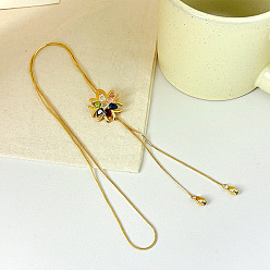 Золотой Женские колье-лариаты из сплава с разноцветными стразами и радужным цветочным узором в виде ползунков, золотые, 39.37 дюйм (100 см)