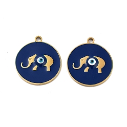 Слон Ионное покрытие (ip) 316 хирургические подвески из нержавеющей стали, без никеля , с эмалью, реальный 18 k позолоченный, плоский круглый шарм, слон, 20x18x2 мм, отверстие : 1.6 мм