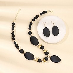 Золотой Овальные акриловые подвески на ожерелье и наборы серег-подвесок, золотые, 450~510 мм