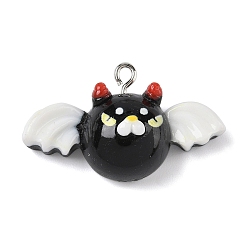 Bat Подвески из смолы на тему Хэллоуина, с платиново-железными петлями, летучая мышь, 21x37x13 мм, отверстие : 2.5 мм