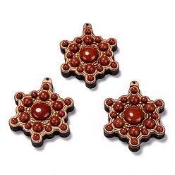 Red Jasper Beech Wood Pendants, with Natural Red Jasper Beads, Star, 45x36.5x11.5mm, Hole: 1mm