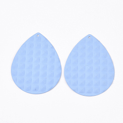 Deep Sky Blue Spray Painted Iron Big Pendants, Teardrop, Deep Sky Blue, 53x41.5x2mm, Hole: 1.8mm