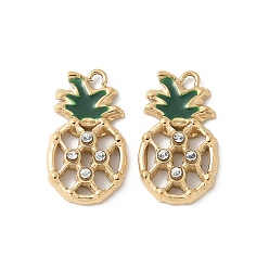 Настоящее золото 18K 304 из нержавеющей стали шармы эмали, со стразами, ананасовые прелести, ионное покрытие (ip), реальный 18 k позолоченный, 13.5x7.5x2 мм, отверстие : 1x0.5 мм
