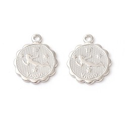 Дева Латунь прелести, стойки покрытие, плоские круглые с двенадцати созвездий, Дева, 14x11.5x1 мм, отверстие : 1.2 мм