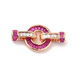 Камелия Покрытие стойки латунь паве фианиты складные застежки, без свинца и без кадмия, плоско-круглые, розовое золото , камелия, 11.6x25 мм