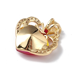 Red Real 18K Gold Plated Rack Plating Brass Micro Pave Clear Cubic Zirconia Pendants, with Glass, Long-Lasting Plated, Cadmium Free & Lead Free, Butterfly with Heart Charm, Red, 21x17.5x8mm, Hole: 3.5x2.5mm