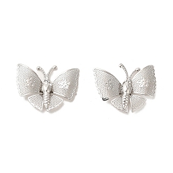 Platinum Brass Pendants, Butterfly with Flower Charms, Cadmium Free & Nickel Free & Lead Free, Platinum, 23x26.5x3mm, Hole: 1.5mm