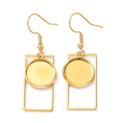 Золотой 201 нержавеющей стали серьги крюков, с плоскими круглыми настройками кабошон, прямоугольные, золотые, лоток : 12 мм, 43 мм, 22 датчик, штифты : 0.6 мм