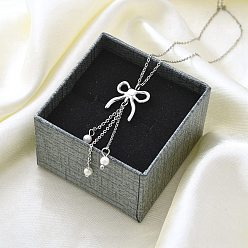 Нержавеющая Сталь Цвет 304 из нержавеющей стали ожерелье, с ABS имитации жемчуга, бантом, цвет нержавеющей стали, 15.55 дюйм (39.5 см)