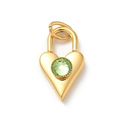 Перидот Ионное покрытие (IP) 304 нержавеющая сталь с подвесками из стразов, с целью перехода в кольце, реальный 14 k позолоченный, очарование замка сердца, перидот, 20x11.5x6 мм, отверстие : 5x3 мм
