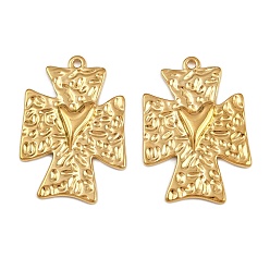 Настоящее золото 18K 304 подвески из нержавеющей стали, ионное покрытие (ip), крест с подвеской в виде сердца, , реальный 18 k позолоченный, 32x22.5x2.5 мм, отверстие : 1.6 мм