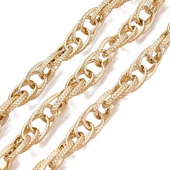 Golden Aluminium Rope Chains, Textured, Unwelded, with Spool, Golden, 13x8.5~9x2mm, about 32.81 Feet(10m)/Roll