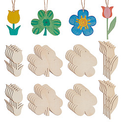 Mixed Shapes 40шт 4 стили деревянные большие подвески, цветок и клевер, разнообразные, 81~102.5x41.5~44x2 мм, отверстие : 3 мм