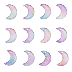 Лиловый Стеклянные подвески, с блеском порошок, серп, сирень, 16x11.5x3.2 мм, отверстие : 1.2 мм