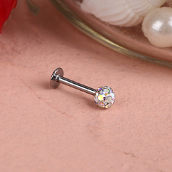 Хрусталь AB 316l хирургические лабреты из нержавеющей стали с круглым шариком без резьбы, с полимерной глиной горный хрусталь, цвет нержавеющей стали, хрусталь AB, 8 мм, штифты : 1.2 мм, Руководитель: 4 mm