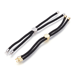 Черный Латунь браслет-цепочка решений, изготовление браслетов-слайдеров, с нейлоновой нитью, долговечный, никель свободный и свинец и кадмий освобождают, чёрные, 115 мм, 4 мм, отверстие : 2 мм