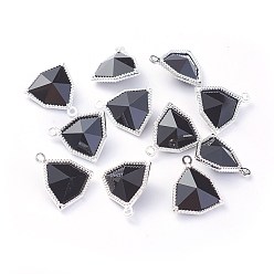 Черный Стеклянные подвески, с фурнитурой Berzel с открытой спиной из экологически чистого сплава, граненые, треугольные, серебряный цвет гальваническим, чёрные, 17x14.5x7 мм, отверстие : 1.2 мм