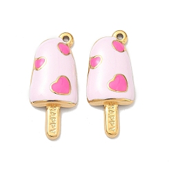 Pink 304 нержавеющей стальной эмали подвески, мороженое прелести, ионное покрытие (ip), реальный 18 k позолоченный, розовые, 28x12x4 мм, отверстие : 1.2 мм
