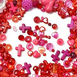 Red Opaque & Transparent Acrylic Beads, Mixed Shapes, Red, 3.5~42.5x3.5~47x3.5~18mm, Hole: 1.6~4.5mm