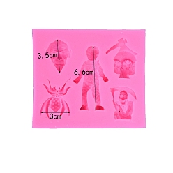 Hot Pink DIY Silicone Molds, Fondant Molds, Resin Casting Molds, for Chocolate, Candy, UV Resin & Epoxy Resin Craft Making, Mixed Shapes, Hot Pink, 105x120x19mm