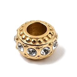 Real 18K Gold Plated 304 Stainless Steel with Crystal Rhinestone European Beads, Large Hole Beads, Rondelle, Real 18K Gold Plated, 12x7.5mm, Hole: 5mm