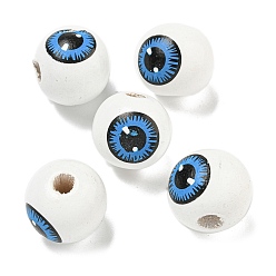 Verdeck blau Gedruckte europäische Holzperlen, Augapfel runde Perlen, Verdeck blau, 19~20 mm, Bohrung: 4 mm