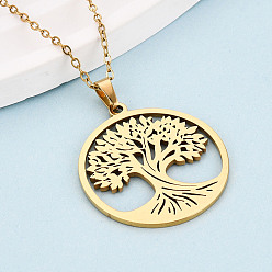 Настоящее золото 18K 304 подвесные из нержавеющей стали ожерелья, древо жизни, ионное покрытие (ip), реальный 18 k позолоченный, 17.72~18.11 дюйм (45~46 см)