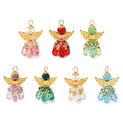 (52) Непрозрачная лаванда Стеклянные подвески, ангел, с 304 петлей из нержавеющей стали и крылом из сплава, граненые, разноцветные, 32.5x21.5x14.5 мм, отверстие : 3.5 мм