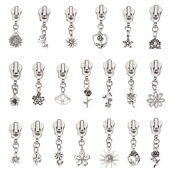 Platinum 20Pcs Alloy Replacement Zipper Sliders, Flower, with Alloy Pendants, Platinum, 40~48mm