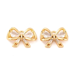 Настоящее золото 18K Латунные микропаве прозрачные подвески с фианитом, без кадмия, без никеля и без свинца, бантом прелести, реальный 18 k позолоченный, 10x13.5x3.5 мм, отверстие : 1.2 мм