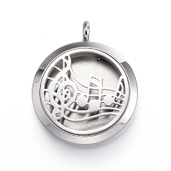 Gold 304 Edelstahl-Diffusor Medaillon-Anhänger, Mit Parfümauflage und Magnetverschlüssen, flach rund mit Musik-Note, Gold, 36.5~37x30x6.5~7 mm, Bohrung: 5 mm
