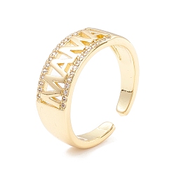 Golden Word Mama Cubic Zirconia Cuff Ring, Rack Plating Brass Open Ring for Mother's Day, Golden, US Size 6 1/2(16.9mm)