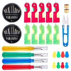 Mixed Color Sewing Tools Kits, Include U Shape Sewing Scissors, Seam Ripper, Steel Sewing Needles, Iron Sewing Thimbles, Mixed Color