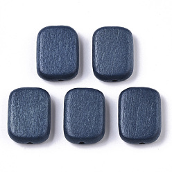 Marina Azul Cuentas de madera natural pintada, Rectángulo, azul marino, 18x13x5.5 mm, agujero: 1.5 mm