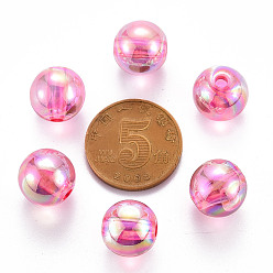 Hot Pink Transparent Acrylic Beads, AB Color Plated, Round, Hot Pink, 12x11mm, Hole: 2.5mm, about 566pcs/500g