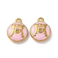 Бледно-Розовый Ионное покрытие (ip) 304 подвески из нержавеющей стали, с эмалью, реальный 18 k позолоченный, бейсбол с номером 8 очарование, розовый жемчуг, 17x14x4 мм, отверстие : 1.6 мм