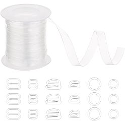 Прозрачный 180шт 6 стиль пластиковые пряжки, нижнее белье, аксессуары, с 1 рулонными полиуретановыми прозрачными ремнями, прозрачные, 8~13.5x8~13.5x2 мм, отверстие : 3.5x6~10 мм, 30 шт / стиль