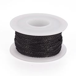 Electrophoresis Black 304 кабельные цепи из нержавеющей стали, тонкие цепочки с алмазной огранкой, пайки, граненые, с катушкой, овальные, электрофорез черный, 1.5x0.9x0.2 мм, около 32.8 футов (10 м) / рулон