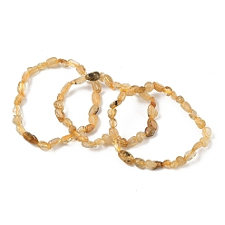 Rutilated Кварц Браслеты из натурального рутилированного кварца с бусинами, упавший камень, самородки, внутренний диаметр: 2~2-1/4 дюйм (5.2~5.6 см)