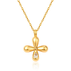 Golden Religion 304 Stainless Steel Pave Clear Cubic Zirconia Pendant Necklaces for Women, Golden, 15.75 inch(40cm), Pendant: 20mm