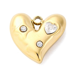 Настоящее золото 18K Вакуумное покрытие pvd 304 подвески из нержавеющей стали со стразами, сердце прелести, реальный 18 k позолоченный, 13x13.5x5 мм, отверстие : 1.5 мм