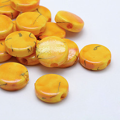 Gold Drawbench Acrylic Beads, Spray Painted, Flat Round, Gold, 16.5x6mm, Hole: 3.5mm, about 500pcs/500g