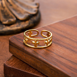 Золотой Полые 304 открытые кольца манжеты из нержавеющей стали, крестик, золотые, внутренний диаметр: 15~20 мм