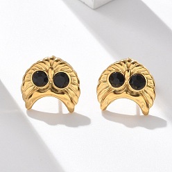 Настоящее золото 18K 304 из нержавеющей стали серьги, со стразами, ионное покрытие (ip), сова, реальный 18 k позолоченный, 12x12.5 мм