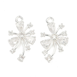Серебро Латунные микропаве прозрачные подвески с фианитом, , серебряные, 20.5x12x3.5 мм, отверстие : 1.6 мм