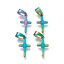 Rainbow Color Ion Plating(IP) 304 Stainless Steel Pendants, Laser Cut, Cross, Rainbow Color, 19x10x1.5mm, Hole: 3.5x7mm