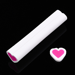 Deep Pink Handmade Polymer Clay Nail Art Decoration, Fashion Nail Care, No Hole Tubes, Heart with Heart Pattern, Deep Pink, 49~50x10~11x9~10.5mm